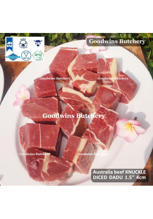 Beef BLADE Australia RALPHS frozen daging rendang sampil kecil DICED CUBED DADU 1.5" 4cm (price/pack 600g 6-7pcs)